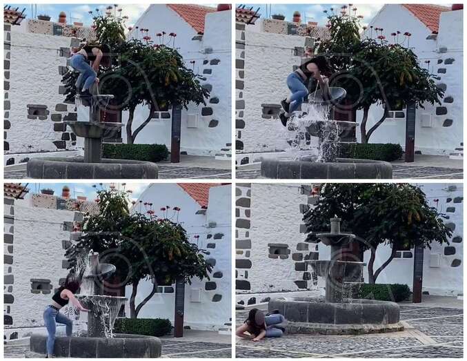 Secuencia del acto de gamberrismo contra la histórica fuente del conjunto monumental de San Francisco/TA.
